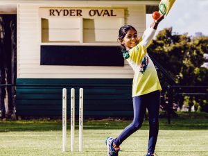 junior girl playing cricket at Ryder Oval Parkville